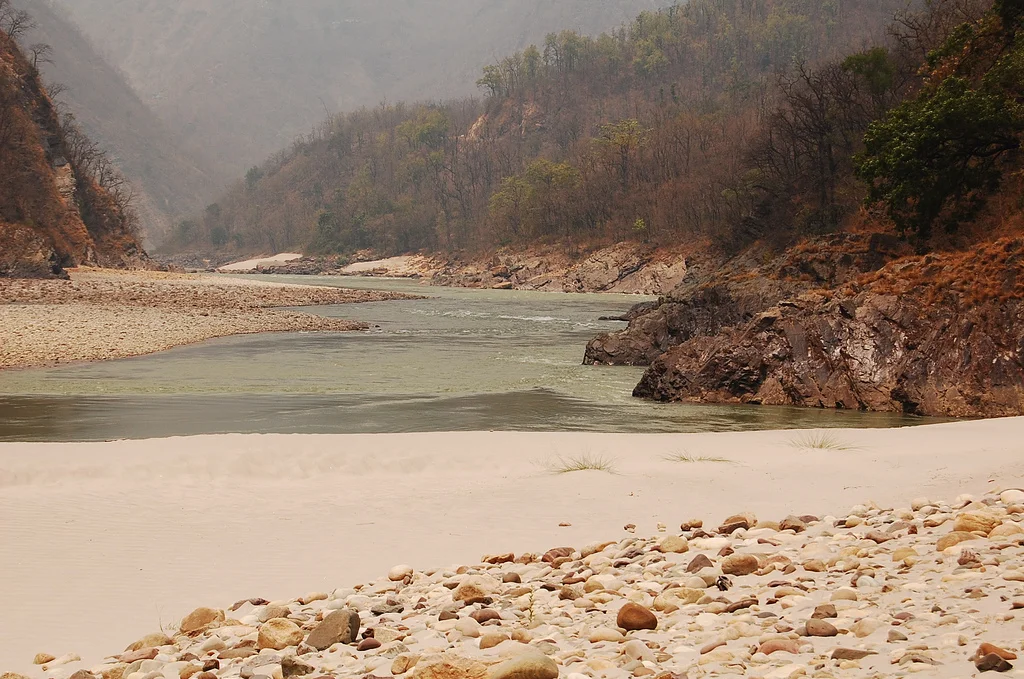 Goa Beach sandy Ganges riverbank 1.5km from Best 4 Star Family Resort in Rishikesh Uttarakhand India